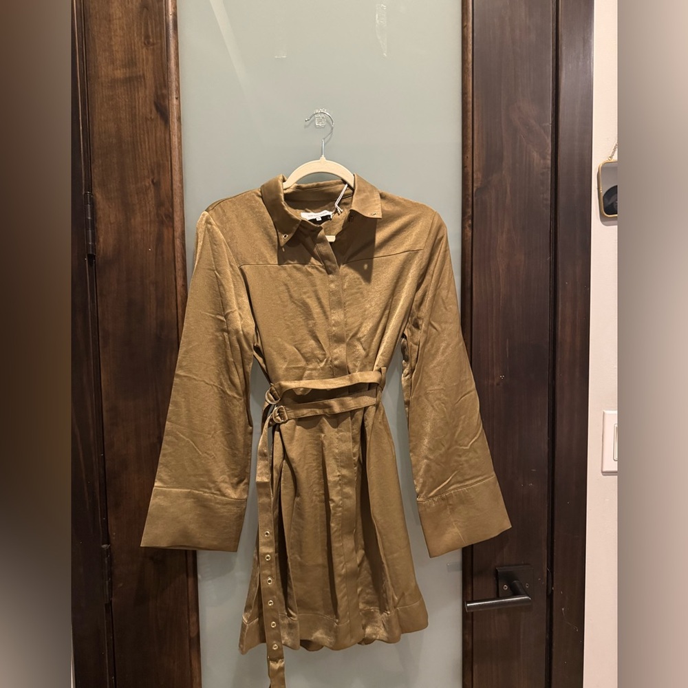 Gold Long Sleeve Belted Dress
